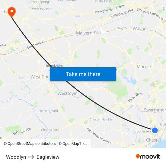Woodlyn to Eagleview map