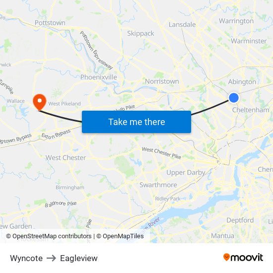 Wyncote to Eagleview map