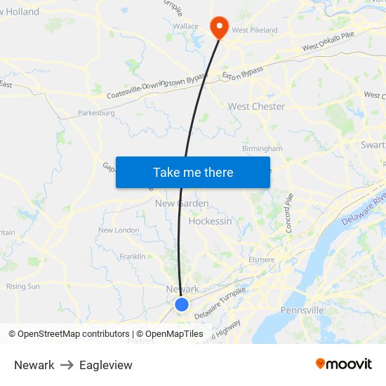 Newark to Eagleview map