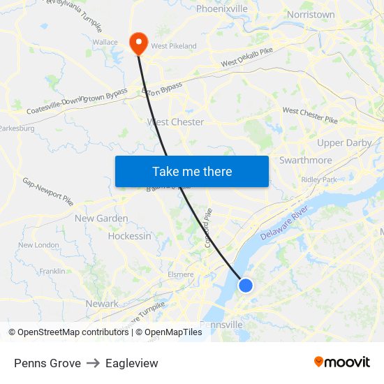 Penns Grove to Eagleview map