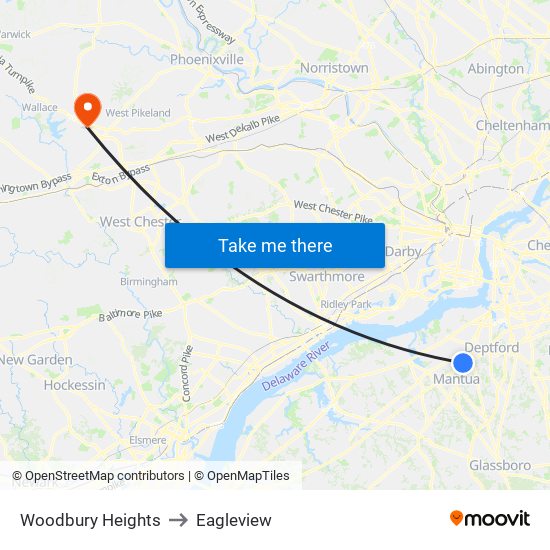 Woodbury Heights to Eagleview map