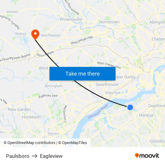Paulsboro to Eagleview map