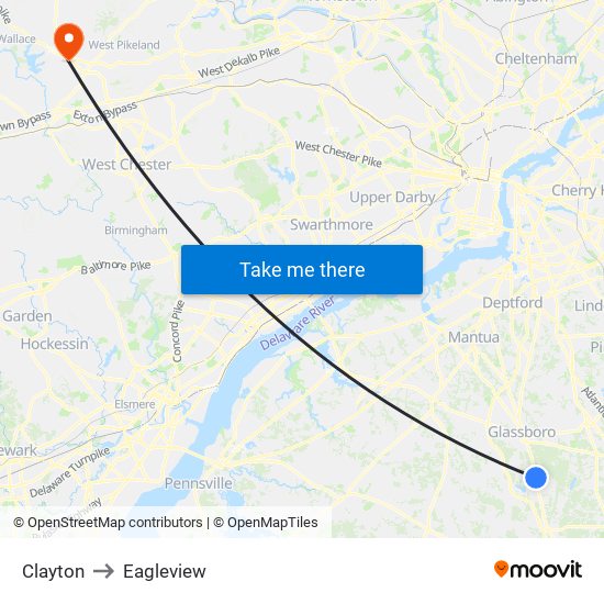 Clayton to Eagleview map