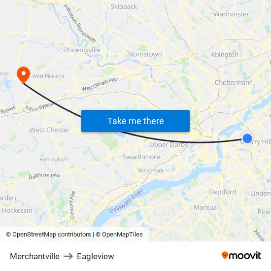 Merchantville to Eagleview map