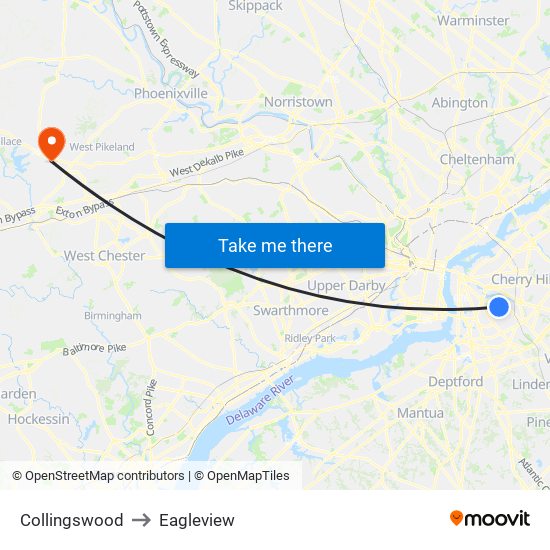 Collingswood to Eagleview map