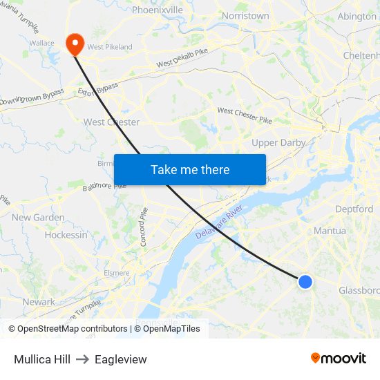 Mullica Hill to Eagleview map