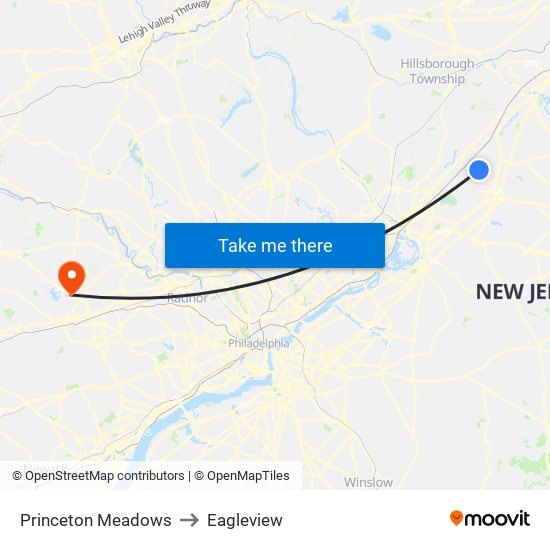 Princeton Meadows to Eagleview map