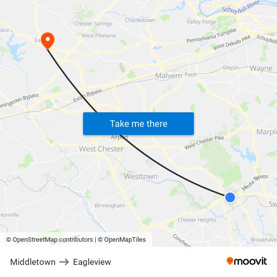 Middletown to Eagleview map