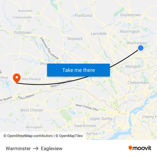 Warminster to Eagleview map