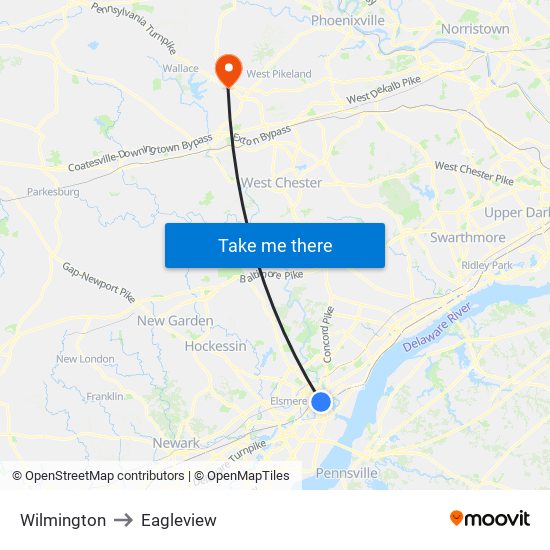 Wilmington to Eagleview map