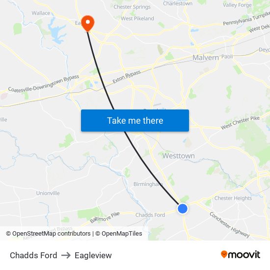 Chadds Ford to Eagleview map