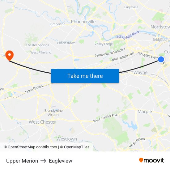 Upper Merion to Eagleview map