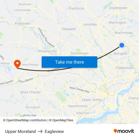 Upper Moreland to Eagleview map