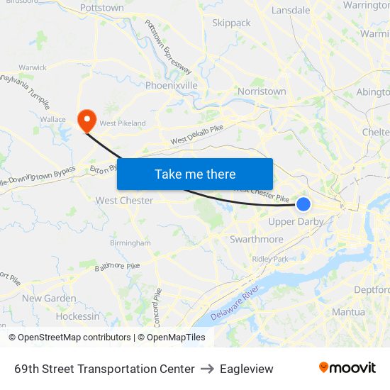 69th Street Transportation Center to Eagleview map