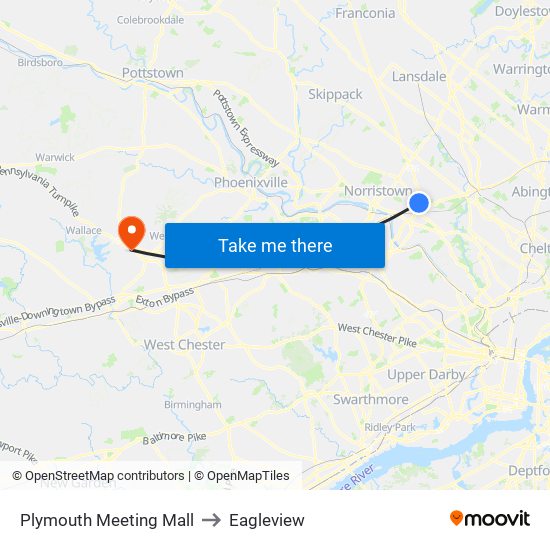 Plymouth Meeting Mall to Eagleview map