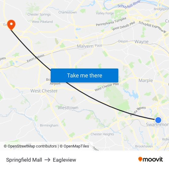 Springfield Mall to Eagleview map