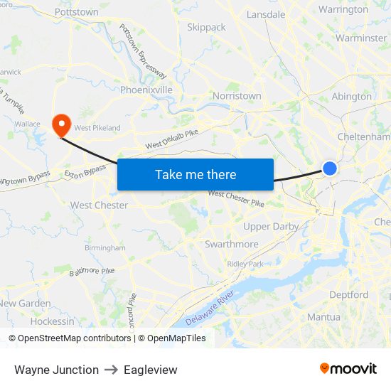 Wayne Junction to Eagleview map