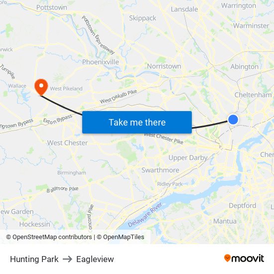 Hunting Park to Eagleview map