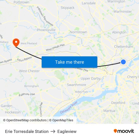 Erie Torresdale Station to Eagleview map