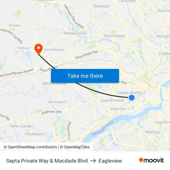 Septa Private Way & Macdade Blvd to Eagleview map