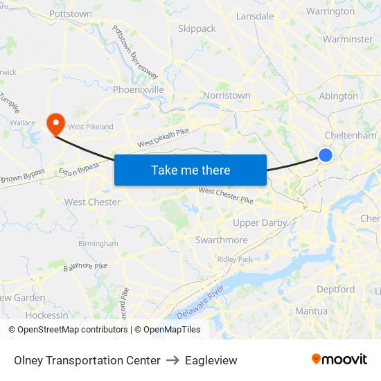 Olney Transportation Center to Eagleview map
