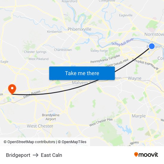 Bridgeport to East Caln map