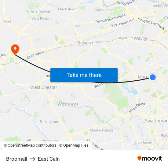 Broomall to East Caln map