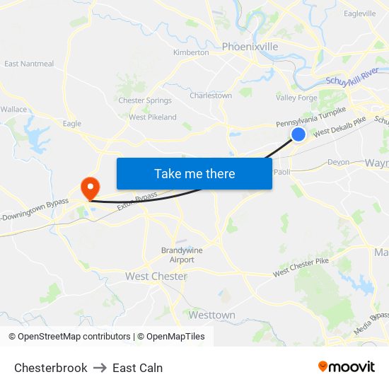 Chesterbrook to East Caln map