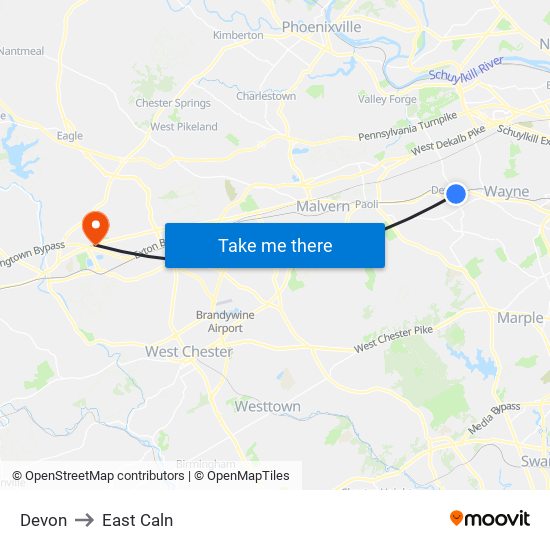 Devon to East Caln map