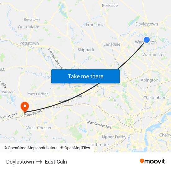 Doylestown to East Caln map