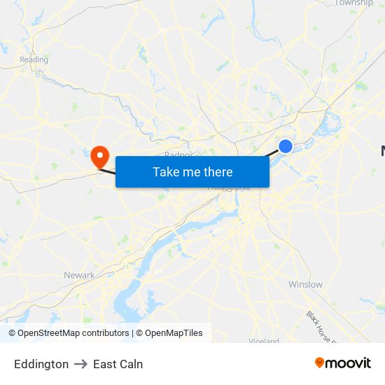Eddington to East Caln map