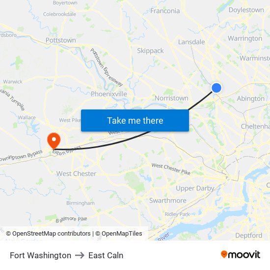 Fort Washington to East Caln map