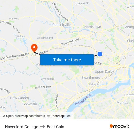 Haverford College to East Caln map
