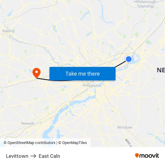 Levittown to East Caln map