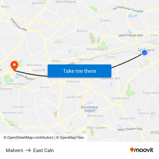 Malvern to East Caln map