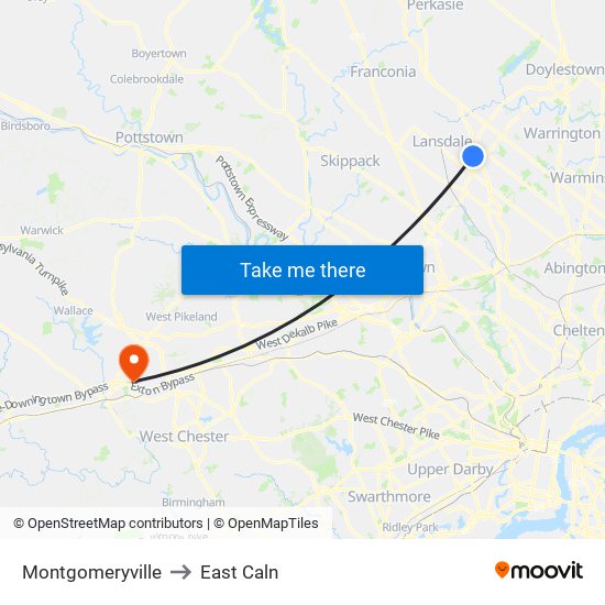 Montgomeryville to East Caln map