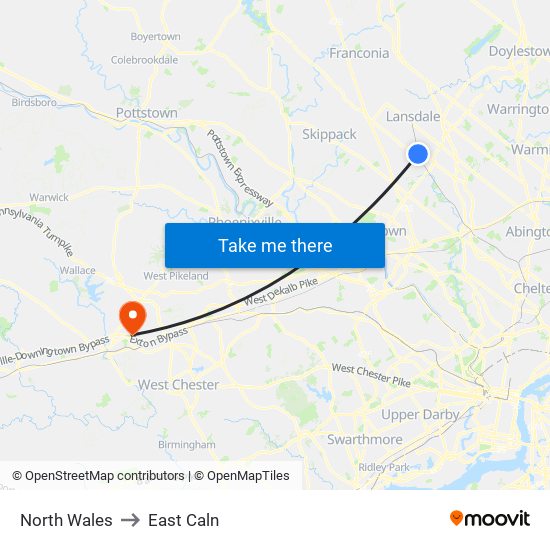 North Wales to East Caln map