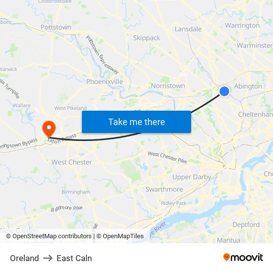 Oreland to East Caln map