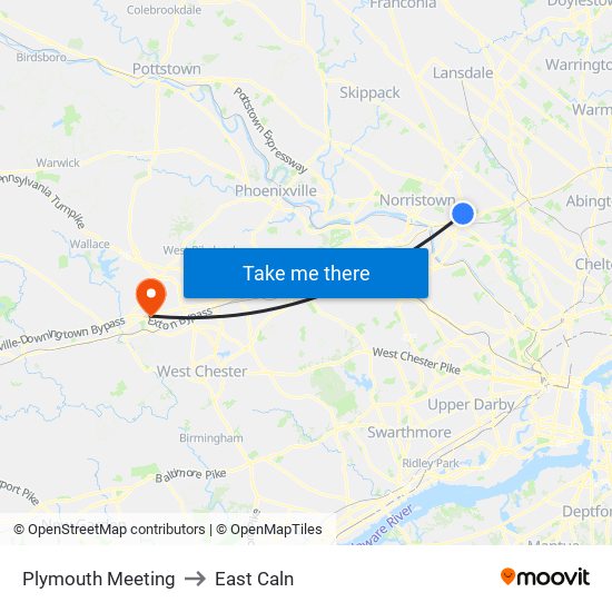 Plymouth Meeting to East Caln map