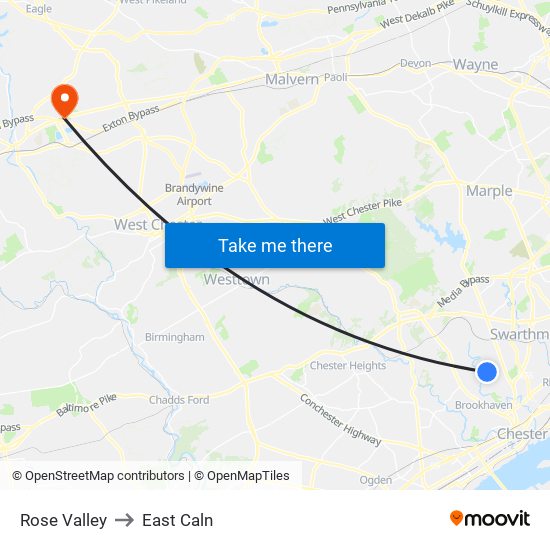 Rose Valley to East Caln map