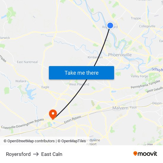 Royersford to East Caln map