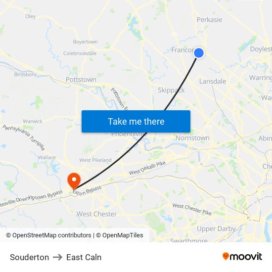 Souderton to East Caln map