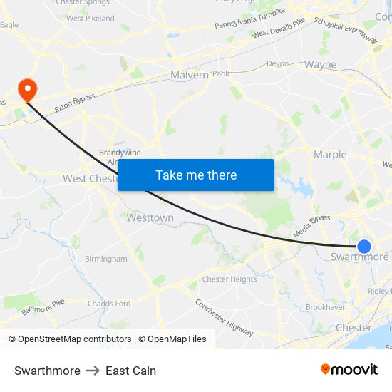 Swarthmore to East Caln map