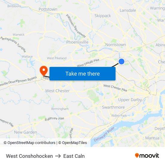 West Conshohocken to East Caln map