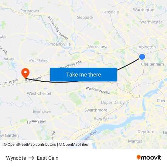 Wyncote to East Caln map