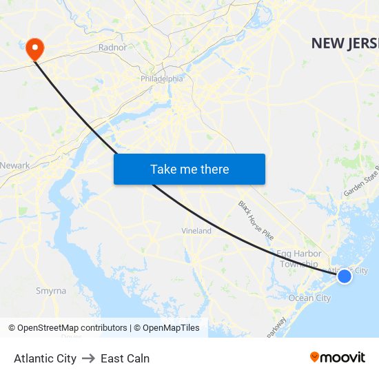 Atlantic City to East Caln map