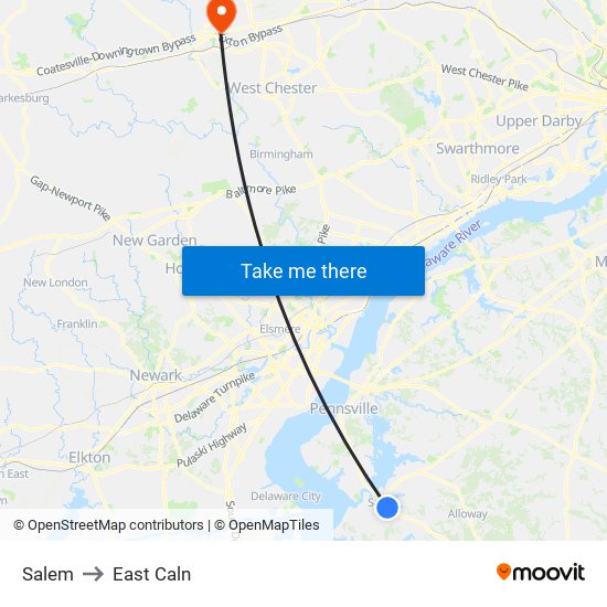 Salem to East Caln map
