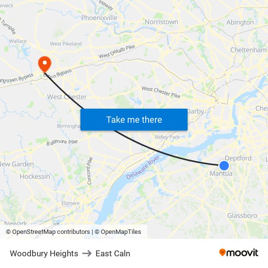 Woodbury Heights to East Caln map