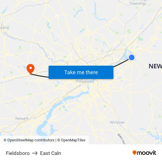 Fieldsboro to East Caln map