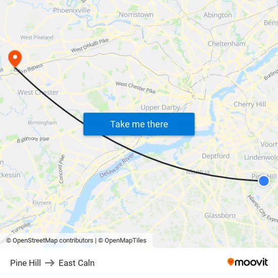 Pine Hill to East Caln map